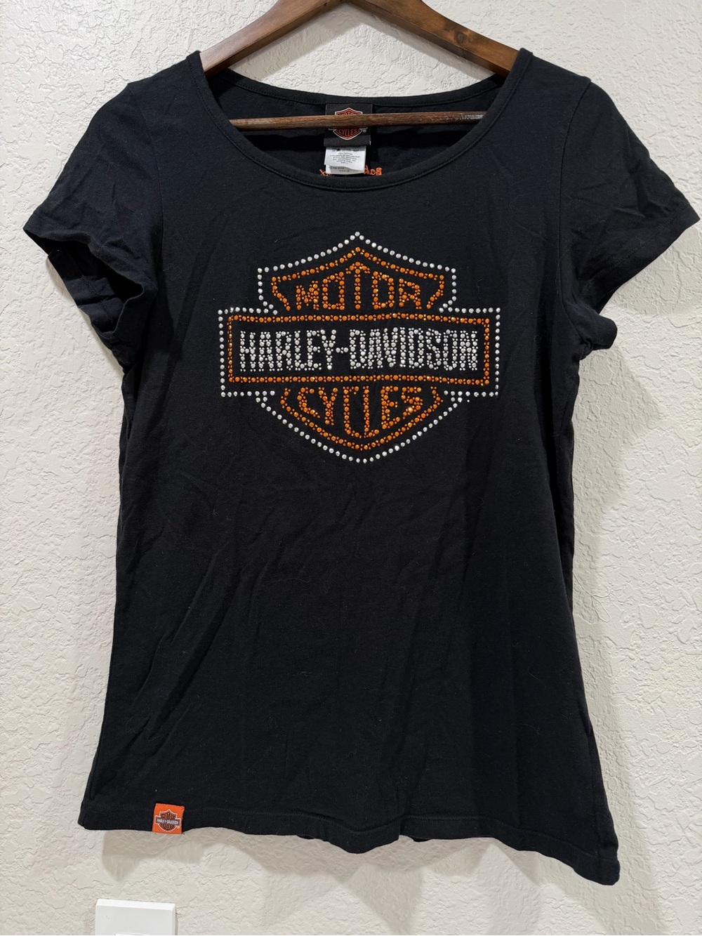 Harley-Davidson Y2K Vintage Rhinestone Short Sleeve Tee Shirt Black Size Large